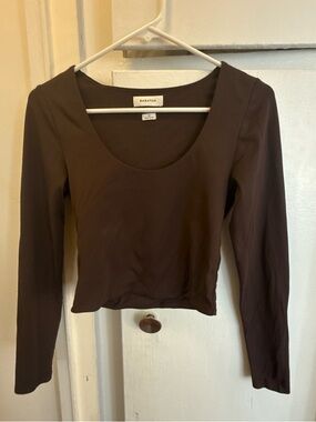 Babaton Long Sleeve Scoop Neck Top — Brown